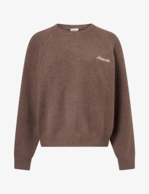 Adanola Womens Embroidered-logo Oversize Cotton-knit Jumper Cocoa Marl Xl