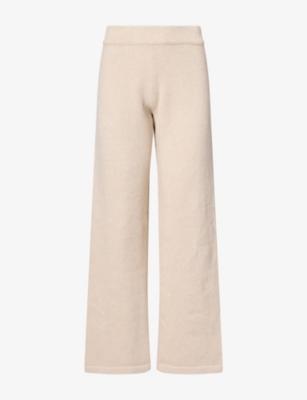 Adanola Womens Logo-embroidered Wide-leg Knitted Jogging Bottoms Oatmeal