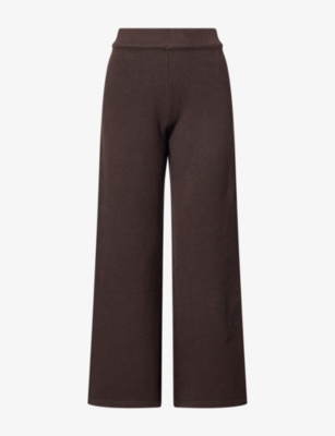 Adanola Womens Logo-embroidered Wide-leg Knitted Jogging Bottoms Coffee Bean Xs
