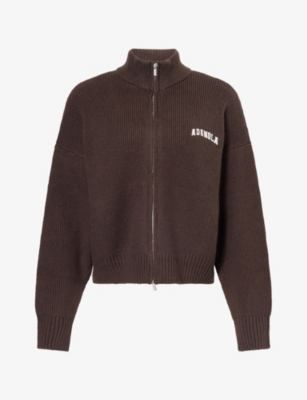 Adanola Womens Varsity Zip-up Funnel-neck Knit Sweatshirt Coffee Bean Xs