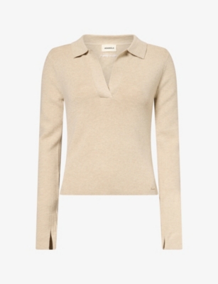 Adanola Womens Oatmeal Collar Long-sleeve Knit Top