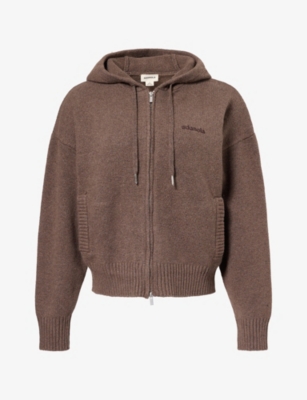 Adanola Womens Logo-embroidered Zip-up Cotton-knit Hoody Cocoa Marl