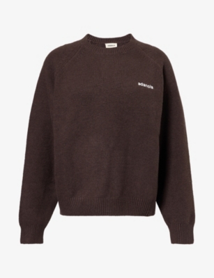 Adanola Womens Logo-embroidered Oversize Cotton-knit Jumper Coffee Bean