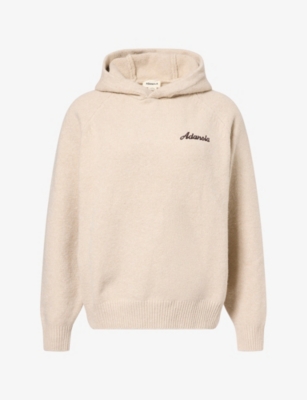 Adanola Womens Embroidered-logo Oversize Cotton-knit Hoody Oatmeal
