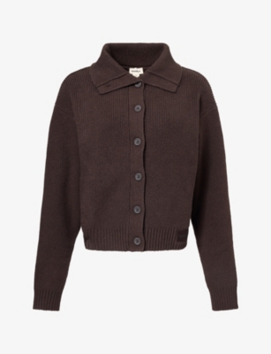 Adanola Womens Funnel-neck Collar Cotton-knit Cardigan Coffee Bean
