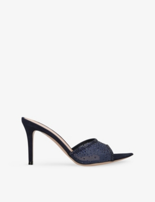 Gianvito Rossi Womens Rania 85 Suede Mules Denim Eur 40 / 7 Uk