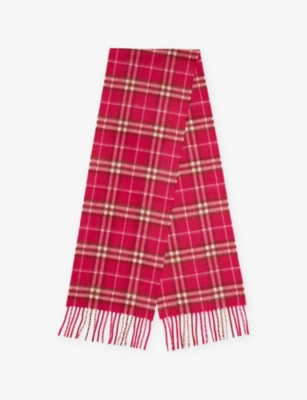 Burberry Kids' Checked Cashmere Scarf Jam Pink In Red