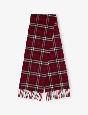Burberry Kids' Checked Cashmere Scarf Oxblood Red In Burgundy