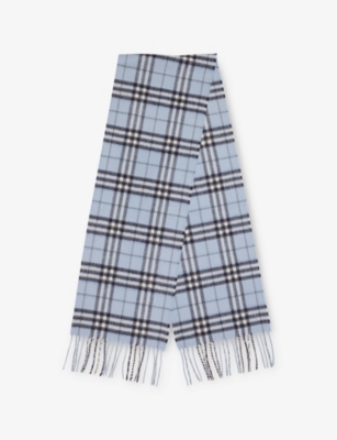 Burberry Kids' Checked Cashmere Scarf Bank Blu In Blue