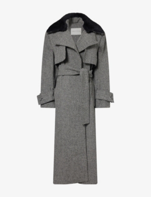 Camilla And Marc Womens Cinder Belted Wool-blend Coat Charcoal