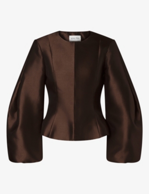 Malina Womens Vendela Balloon-sleeve Woven Blouse Dark Brown