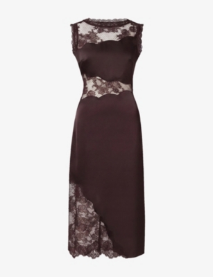 Malina Womens Desire Lace-panel Woven Midi Dress Espresso