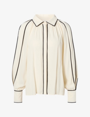 Malina Womens Bea Contrast-edge Chiffon Blouse Vanilla