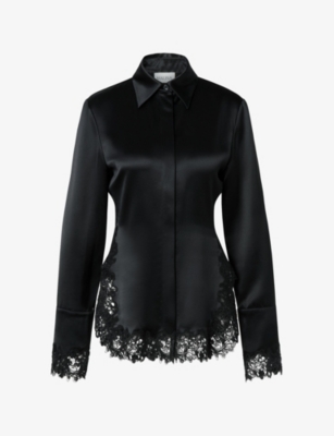 Malina Womens Malou Lace-trim Satin Shirt Black