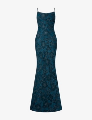 Malina Womens  Sorelle Floral-lace Cotton-blend Maxi Dress In Teal