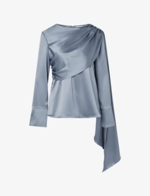 Malina Womens Melandy Draped-detail Acetate Blouse Steel Blue