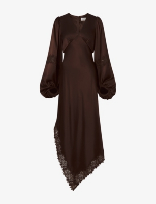 Malina Womens  Seema Lace-hem Satin Maxi Dress In Dark Brown