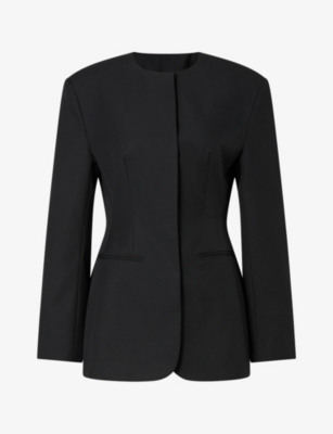 Malina Womens Carol Collarless Wool And Silk Blazer Black
