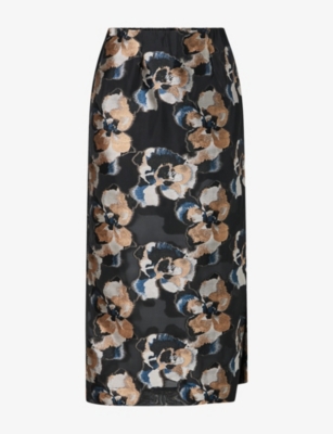 Malina Womens Sanna Floral-jacquard Woven Midi Skirt Dark Blooms