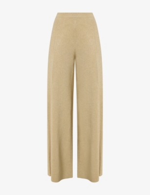 Malina Womens Ammie Straight-leg High-rise Metallic-knit Trousers Pale Gold