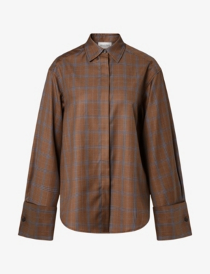 Malina Womens Allison Checked Wool-blend Shirt Camel Checks