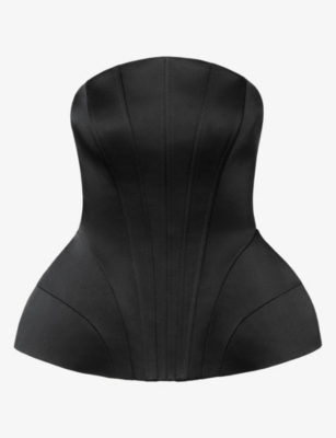 Malina Womens Bellina Peplum-hem Woven Corset Top Black