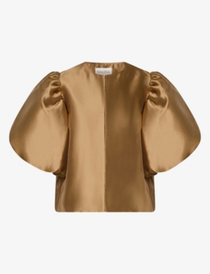 Malina Womens Cleo Puff-sleeve Satin Blouse Camel Xs