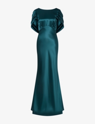 Malina Womens Louise Draped-back Satin Maxi Dress Teal