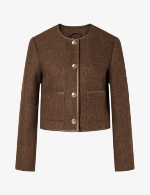 Malina Womens Ninette Tailored-fit Wool-tweed Jacket Dark Brown