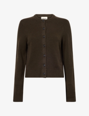 Me And Em And Em Womens Crew-neck Knitted Cashmere Cardigan Rich Olive Green In Brown