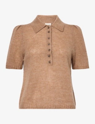Me And Em And Em Womens Pouf-sleeve Knitted Merino Cashmere Silk Top Camel In Brown