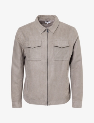 Arne Mens Slim-fit Faux Suede Jacket Dark Stone Xxl In Animal Print