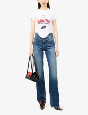 JEAN PAUL GAULTIER: Wavy-Waistband Straight Denim Jeans