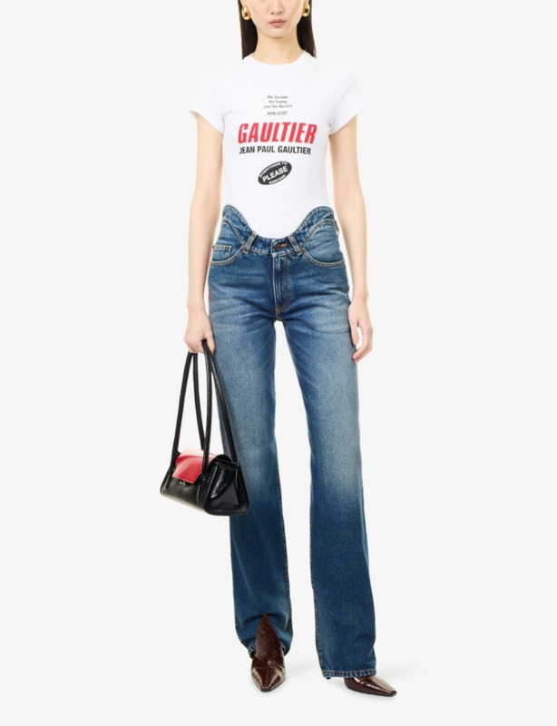 Wavy-Waistband Straight Denim Jeans
