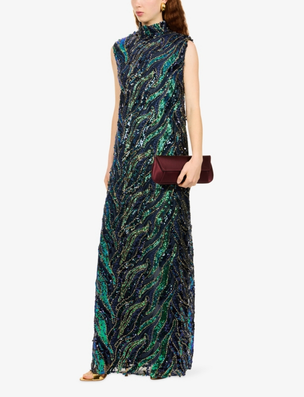 Disco-Dragon Embellished Woven Maxi Dress