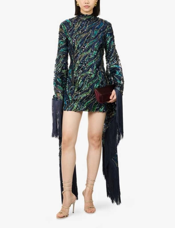 Disco Dragon Fringed Sequin-Woven Mini Dress