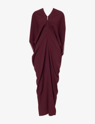 Oude Waag Omens  Draped Batwing Crepe Maxi Dress In Brown