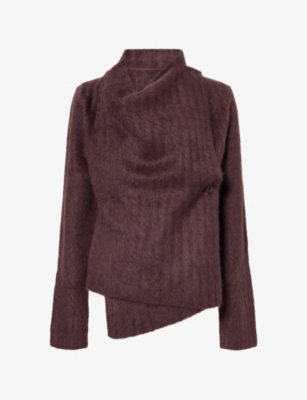 Oude Waag Omens  Draped Cowl-neck Wool Cardigan In Dark Maroon
