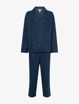 EBERJEY: Checked Flannel Cotton Blend Pyjamas Set