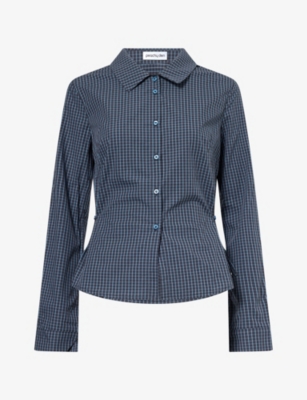 Peachy Den Womens Gloria Checked Cotton Shirt Navy Check
