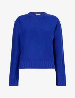 Peachy Den Womens Sienna Exposed-seam Knitted Jumper Cobalt
