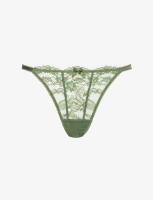 Lounge Womens Floral Lace Thong Olive