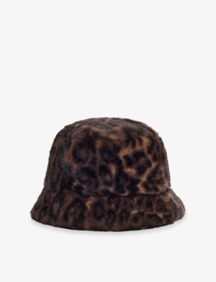 Apparis Womens Amara Leopard-print Faux-fur Bucket Hat Dark Leopard