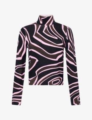 Pucci Womens Graphic-swirl Print Wool Jumper Khaki Pink Xl In Multi