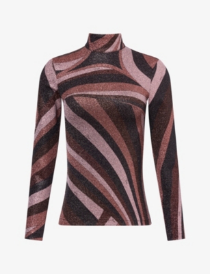 Pucci Womens Iride Print High-neck Lurex Top Bordeaux Gold In Brown