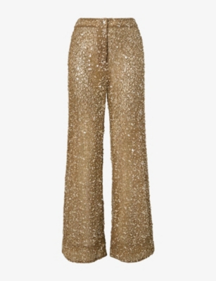 Malina Womens Pamela Embellished-sequin Straight-leg Trousers Camel