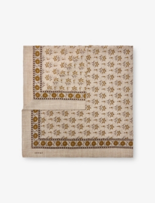 Soeur Womens  Floral-print Wool Scarf In Beige/khaki