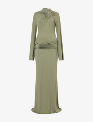 De La Vali Womens  Fortuna Asymmetric Jersey Maxi Dress In Khaki Green