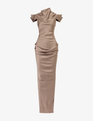 De La Vali Womens  Cosima Satin Maxi Dress In Truffle Brown