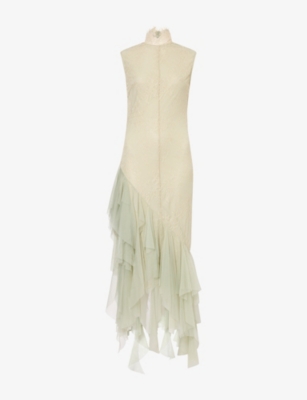 De La Vali Womens  Morwen Lace Midi Dress In Stone Beige & Sage Green